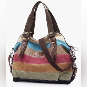 Canvas Multi-Color Cross Body Shoulder Purse Tote Bag